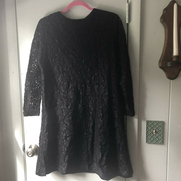 Vintage Black Lace Mini Dress Tunic Impressions of California Long Sleeve - Picture 7 of 7